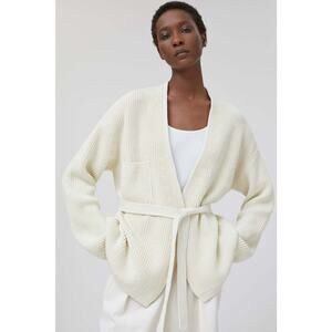 Closed Fisherman Cardigan Sweater Belted Ecru 100% Cotton Patch Pocket Size XS